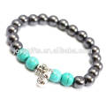 2014 New Fashion Magnetic Therapy bracelet With Small Silver Calabash And Turquoise Beads